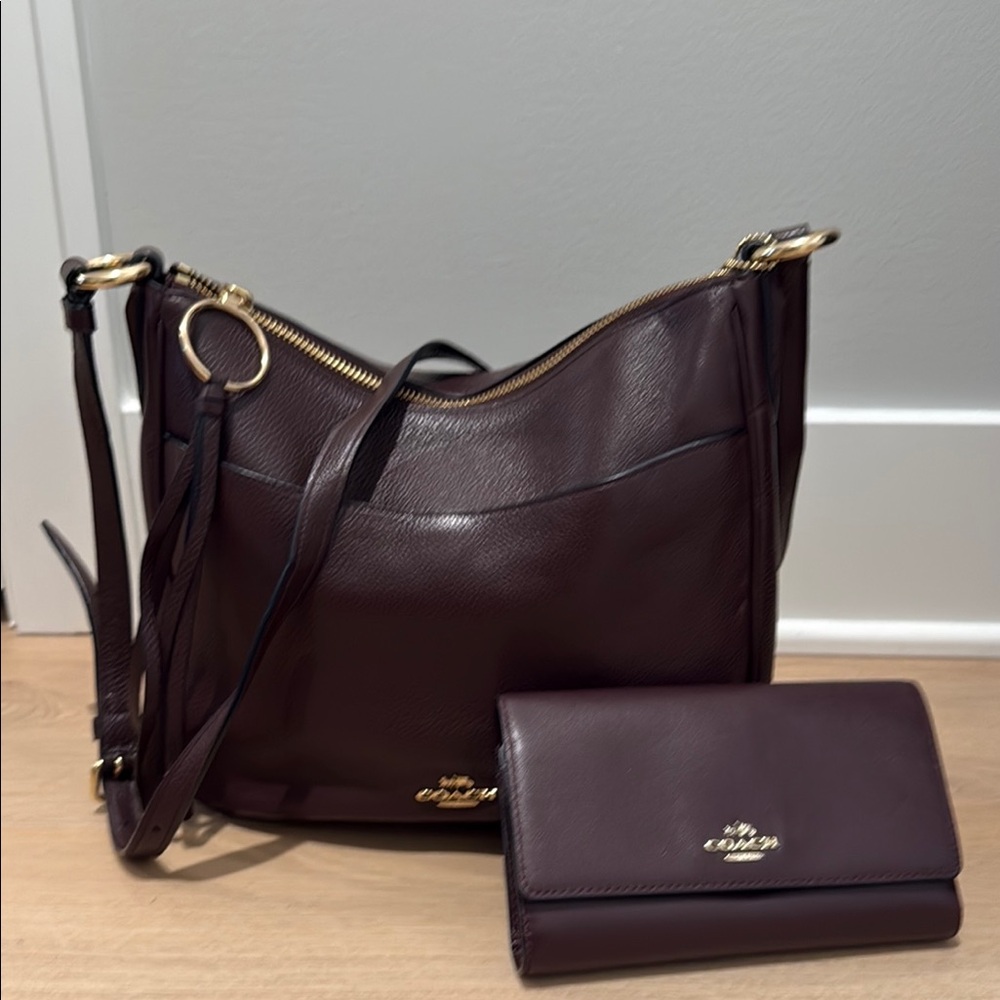 Coach Burgundy Leather Bag and Wallet Set